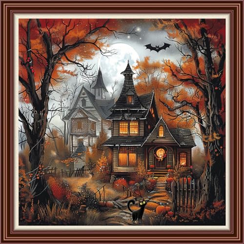 Dimensean Counted Cross Stitch Kit for Beginners, 11CT Unprinted Cross-Stitch Kit Easy Patterns Needlepoint Kit Cross Stitching Embroidery Kit Supplies-Magic House 18x18 inch - color: Patterns22