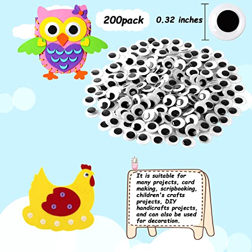 FEBSNOW 200Pcs 8mm Googly Wiggle Eyes Self Adhesive for DIY Crafts - size: 8mm