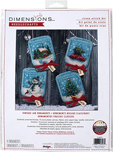 Dimensions 70-08997 Holiday Jar Christmas Ornament Counted Cross Stitch Kit, 14 Count Clear Plastic Canvas, 3" x 7"
