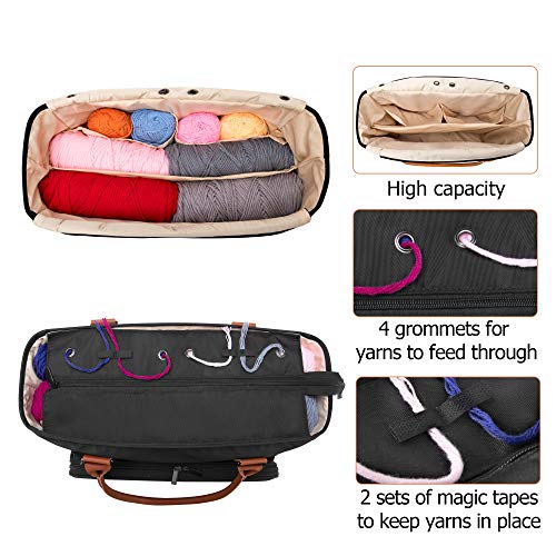 Yarwo Large Knitting Tote Bag with Crochet Hook & Needles Organizer Pockets