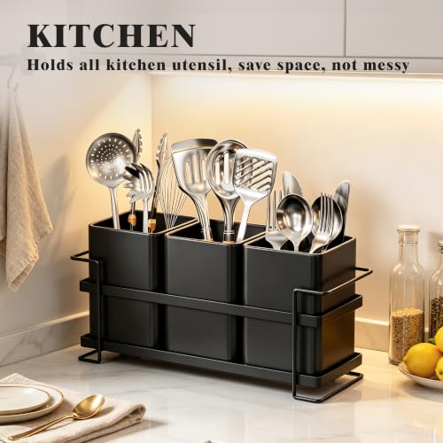 Ewaiira Silverware Caddy Utensil Holder for Party Large 3-Compartment Metal