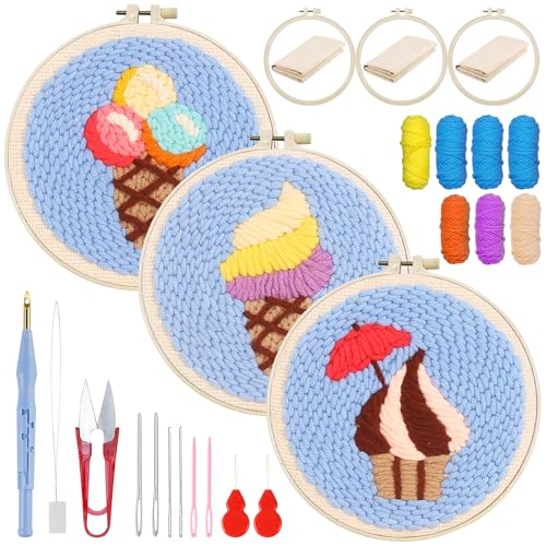 Woohome Punch Needle Kit Included Plastic Hoops, Punch Needle Cloth, Color Yarn and Punch Needle Tools for Adults, Beginners (Custard Cream) - color: Color 22