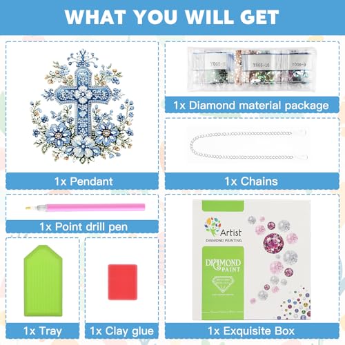 NAIMOER Cross Flowers Diamond Art Hanging Kits for Adults, 5D Special Shaped Rhinestone, DIY Acrylic Spring Diamond Art Painting Window Pendants Home Garden Wall Hanging Ornament Kits, Double Sided - color: Easter 10