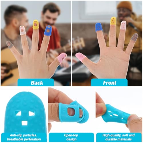 Guitar Fingertip Protectors, 30 Pcs 5 Sizes Soft Silicone Finger Tips Protectors with 10 Picks and Storage Box for Acoustic Electric Guitar Ukulele Banjo Mandolin