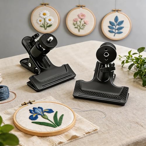 PXIRQ Embroidery Hoop Stand Hands-Free: 360° Rotation Adjustable Table Metal Clamp for Cross Stitch, Needlepoint, Punch Needle & DIY Crafts – Compatible with Most Sizes/ Shapes of Embroidery Hoops