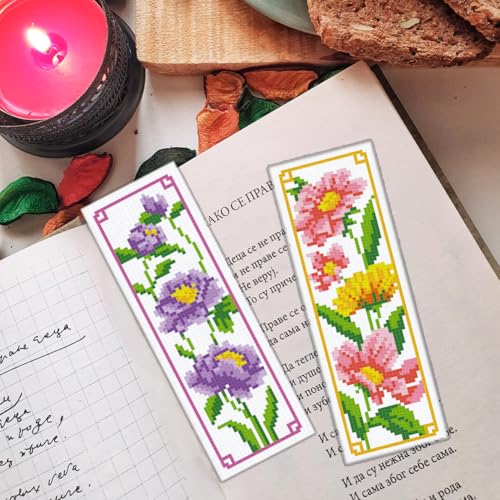 ORIGACH 6 Set Floral Magnolia Rose Cross Stitch Bookmark Kit for Beginner - style: Floral