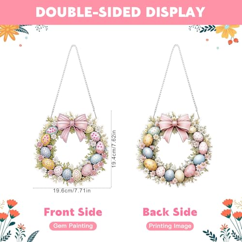 NAIMOER Easter Egg Wreath Diamond Art Hanging Kits for Adults, 5D Special Shaped Rhinestone, DIY Spring Diamond Art Painting Window Pendants Home Garden Wall Hanging Ornament Kits, Double Sided - color: Easter 08