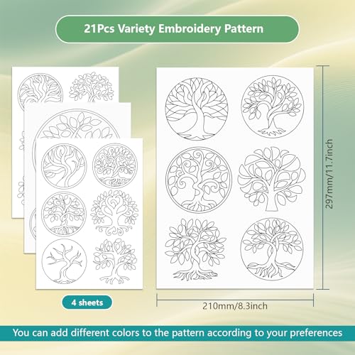 ORIGACH 4 Sheets Water Soluble Embroidery Patterns Stabilizers - Pre-Printed Tree of Life Designs - Stick & Stitch Embroidery Paper for Hand Sewing Lovers - color: Tree of Life