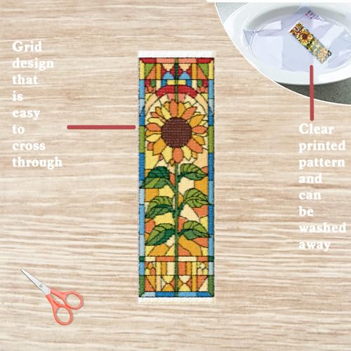 FREEBLOSS 6 Set Cross Stitch Bookmark Kits 8"x2.4" Colored Glass Flowers - style: Glass flower
