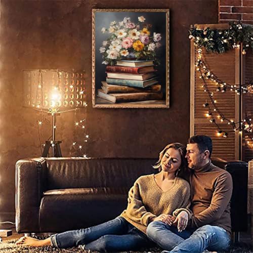 Tiwabb Book Flower Stamped Cross Stitch Kits for Adults Beginners - color: Book flowers