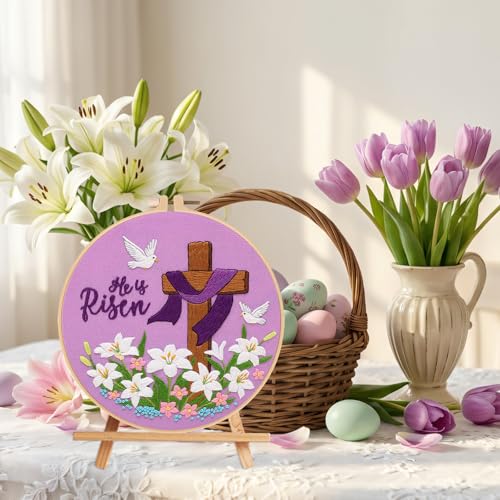 Nuberlic Lily Pattern Embroidery Kits for Beginner Adults - color: Easter