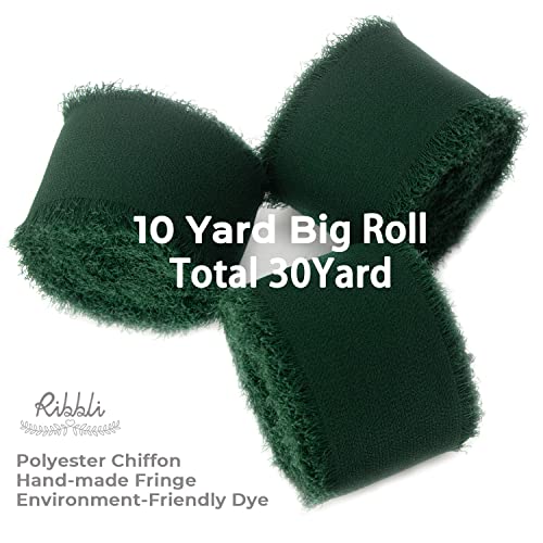 Ribbli Forest Green Chiffon Silk Ribbon, 1.5 Inch x 30 Yard - Handmade, Fringe, Wedding Invitations, Gift Wrapping, Bridal Bouquets, Flower Arrangement - color: Forest Green