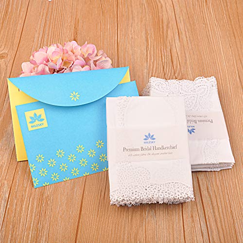 Milesky White Wedding Handkerchief Pure Cotton, Soft Ladies Hanky with Crochet Lace - color: Ch03