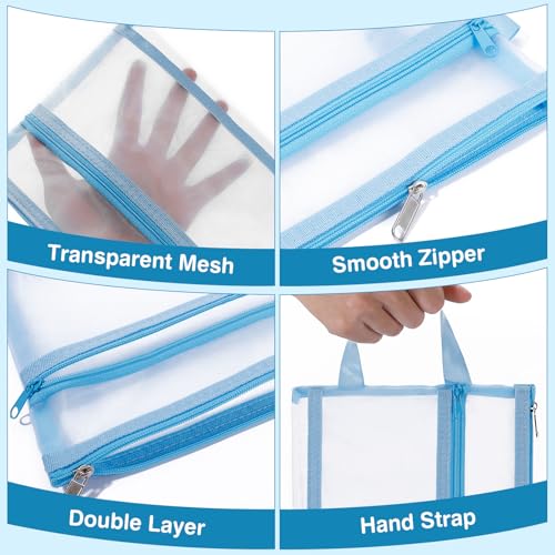 6 Pack Mesh Zipper Pouch Bags, Double Layer Nylon Pouch with Handle for Office Travel Organization (Coffee, A4) - color: Coffee, size: A4