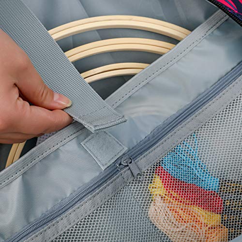 Shinyzone Cross Stitch Storage Bag with Leaf Print, Embroidery Projects Organiser, Sewing Crafts Storage Tote with Zipper Pockets for Embroidery Hoops, Charts and Threads - color: Leaf Print