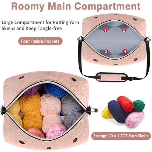IBFUN Crochet Yarn Knitting Bag Organizer for Knit Accessories Hooks - color: L-Pink, size: Large