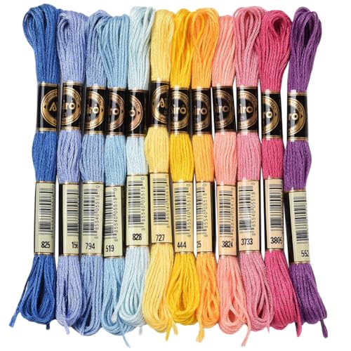 12 Skeins 105 Yards Variegated Rainbow Embroidery Floss for Craft - color: Bright Color