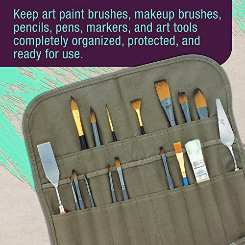 U.S. Art Supply Deluxe Canvas Art Paint Brush Holder & Storage Organizer