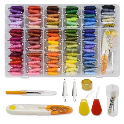 Embroidery Floss Thread Kit 100％ Cotton Floss Bobbins and Cross Stitch Kit Bracelets Floss Crafts Floss (96 Color) - color: 96 Color