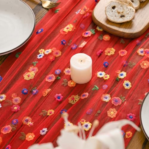 Horaldaily Christmas Red Embroidery Tablecloth, 60×84 Inch Rectangular - color: Deep Red, size: 60" x 84" (Rectangular)