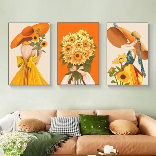 ZGEZGE 3-piece Sunflower Cross Stitch Kit. Suitable for Beginners and Adults. 16x22 inch Large Cross Stitch kit. Includes Scissors, Needles, Thimble, etc. DIY Floral wall Decoration.