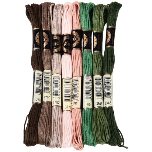 8 Skeins 70 Yards Green Embroidery Floss Thread for Hand Sewing - color: Brown Green, size: 70 Yards