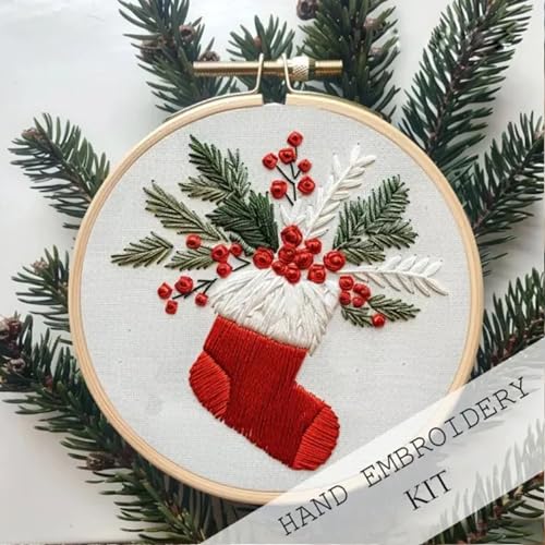 TINLOK Christmas Embroidery KIT,Adults DIY Handmade,Hand Embroidery Starter Kits with Stamped Embroidery Pattern,for Christmas Embroidery Kits for Adults Beginners Starter (E) - style: E