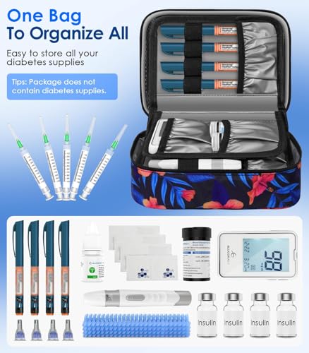 Glucoracy Large Insulin Cooler Travel Case,4 * 160g Ice Pack TSA Approved - color: Flower, size: Large