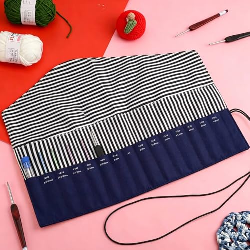 HERCHR Crochet Hook Holder Organizer, Knitting Needle Storage Case Folding Oxford Cloth Crochet Hook Roll up Bag for Straight and Circular Knitting Needles - color: Purple