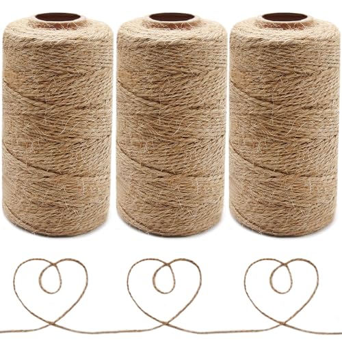 Anvin 984 Feet Cotton Twine Natural Jute Twine Packing Twines Bakers Twine Kraft Twine Wrapping Butchers Baking Arts and Crafts Gardening(Pack of 3, 10 Ply 2mm Thick) - color: Jute