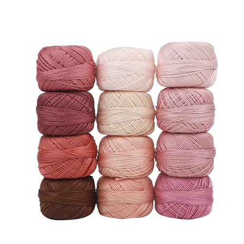 Size 8 Double Mercerized Egyptian Long Staple Cotton Pearl Thread 12 Gradient Colors per Box 5 Grams Ball Rainbow Color Embroidery Thread for Crochet Cross Stitch Hand Embroidery (12C) - color: 12C