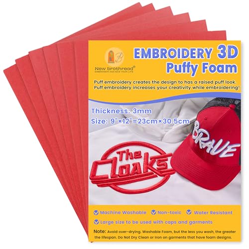 New brothread 6PCS Embroidery Puffy Foam 3MM - Red - color: 6×red