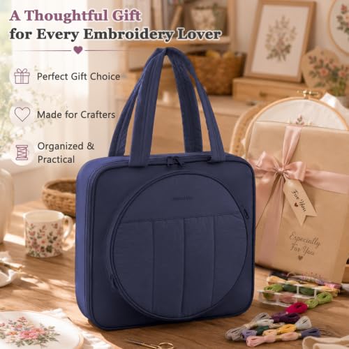 MYBAGZING Embroidery Bag Organizer,Cross Stitch Project Bag w/Hoop Storage - color: Navy