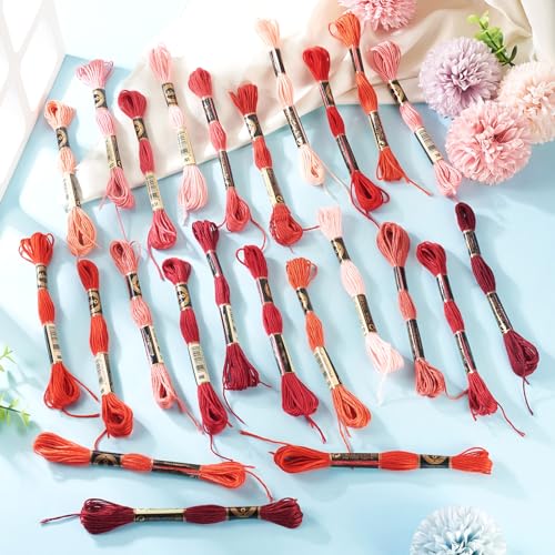 24 Bundles Polyester Embroidery Floss Cross Stitch Embroidery Thread Red Stitch Threads Bulk 1mm Floss Thread for Jewelry Making Bracelet Stitching Craft Supply - color: Red