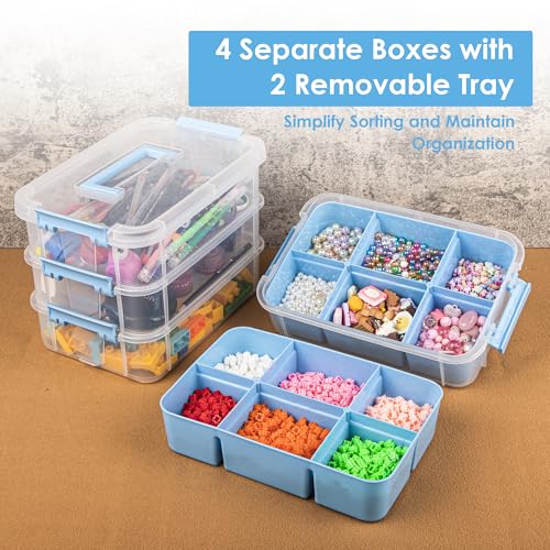 CraftGenes Art Supply Storage Organizer, 4-Tier 10 Qt Box, 2 Trays, Blue - color: Blue