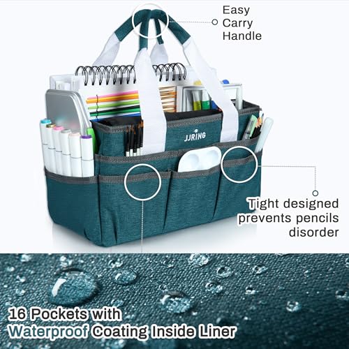 JJRING Craft Organizer Tote Bag Art Storage Caddy Bluish Green - color: Bluish Green, size: Small
