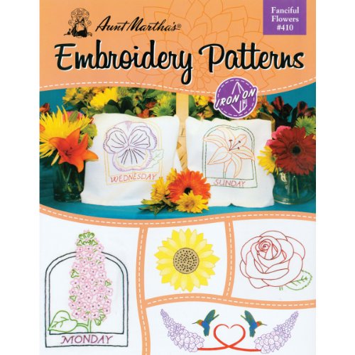 Aunt Martha's 410 Fanciful Flowers Embroidery Transfer Pattern Book Kit - size: 8.5 x 11 inches, style: Flowers