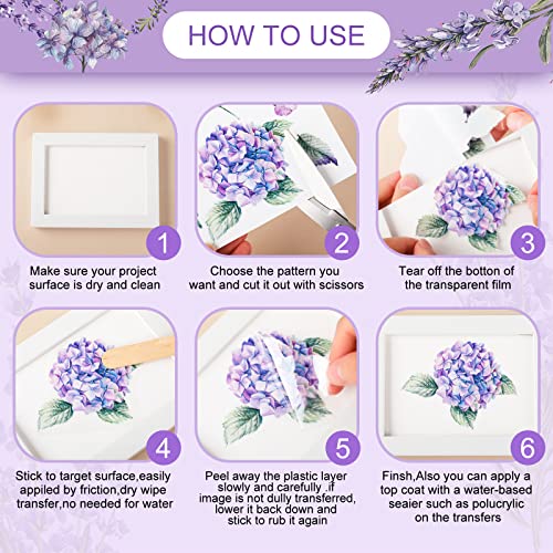 BBTO 12 Sheets Rub on Transfers for Crafts Wood Furniture DIY, 5.5" x 5.7" - style: Hydrangea