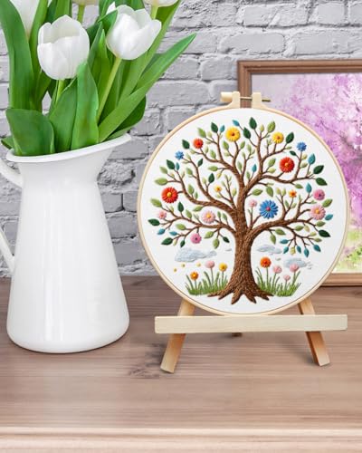 ERKOON Embroidery Kit for Beginners Adult, Cross Stitch Set Include Embroidery Cloth Hoops Threads for Craft Lover Hand Stitch with Embroidery Skill Techniques (Tree) - color: Tree