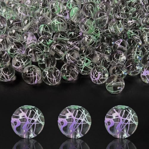 10mm Hand-Drawn Glass Beads Bulk 160pcs Green Purple Round - color: Green&Purple 10mm