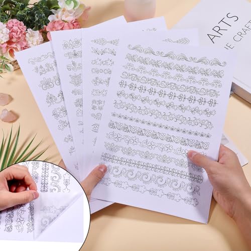 GLOBLELAND 4 Sheets Floral Lace Water Soluble Embroidery Pattern - color: Floral Lace