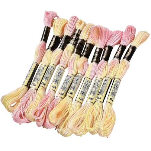 10 Skeins 6 Strands Yellow Cross Stitch Thread Variegated Gradient Embroidery Floss Needlepoint Friendship Bracelet String Yarn Threads Bulk for Hand Sewing Bracelets Needlecraft Stitching - color: Yellow,pink