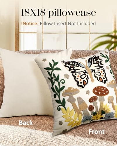 Embroidered Throw Pillow Cover, 18x18 Inch, Butterfly Moon - color: Butterfly Moon, size: 18" x 18" (Pack of 1)