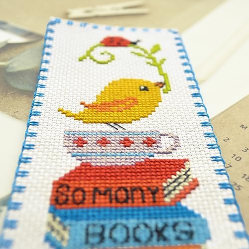 Povitrulya So Many Books So Little Time - Counted Cross Stitch Kit for Adults - Embroidery Set with Funny Inspirational Quote, Gifts for Reader, Book Lover, Writers - color: So many books