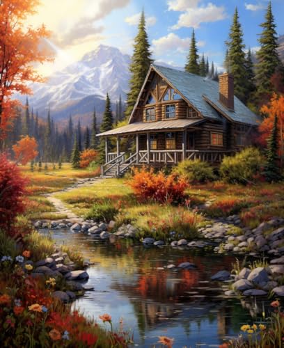 14CT Counted Cross Stitch Kits for Adults Mountain Flowers Advanced Stamped Cross Stitch Kits for Adults (Mountain 3) - color: Mountain 3