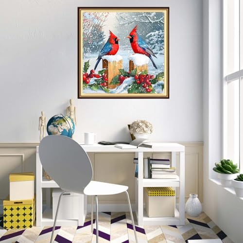 Redxing Counted Cross Stitch Kit for Beginners,Unprinted Needlepoint Kits for Beginners Cross Stitching Embroidery Kit 11CT Stitches kit-Snowy Scenery Birds 18x18 inch - color: KitsColor06