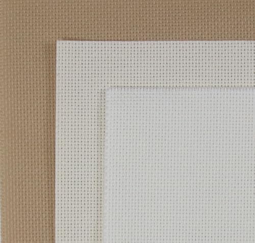 KCS 3 pc of 15" x 18"(38cmx45cm) 18 Count Cross Stitch Cotton Aida Cloth Needlework Rolled Fabric Box,18CT,Antique White +Cream+Khaki - color: Antique White +Cream+khaki, size: 18CT