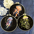 Meecaa 3 Pieces Jellyfish Flower Embroidery Kit Starter Set, Hand Embroidery Pattern Printed Cross Stitch for Beginner Adults, With Embroidery Hoop and Instructions (Jellyfish) - color: Jellyfish