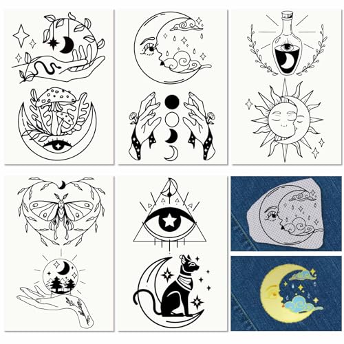 CRASPIRE 5 Sheets Tarot Card Water Soluble Embroidery Stabilizers Hand Sewing Stick and Stitch Moon Magic Transfers Paper Wash Away Pre-Printed Self Adhesive Patterns for Cloth Sewing Lovers Beginner - style: Tarot Cards-03