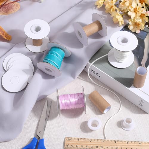 SUNNYCLUE 10 Sets Paper Sewing Spools Paper Ribbon Spool Bulk Unfinished White Empty Wire Weaving Textile Rope Roll Crochet Cords Lace Line Strings Organizer Thread Bobbin for Embroidery Art DIY Craft